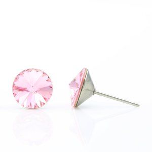 8mm Pink Swarovski Earrings | Pink Crystal Studs | October Birthstone Earrings